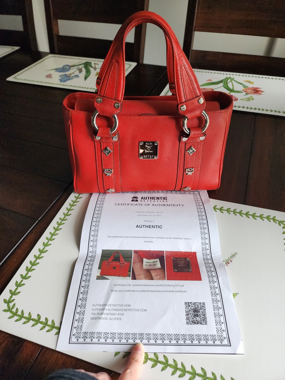 Authentic MCM Red Milano Studded Tote